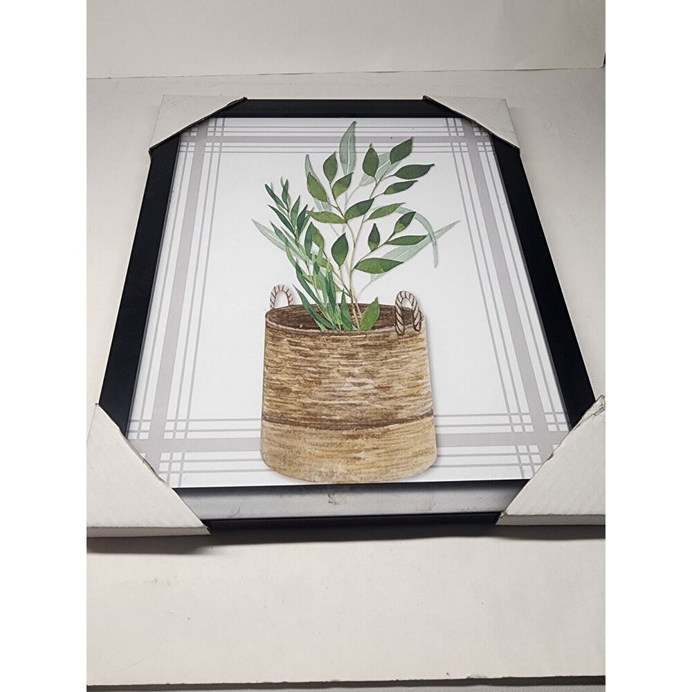 Old East Main Co Refined Rustic Black Framed Wall Decor Art Green Potted Plant
